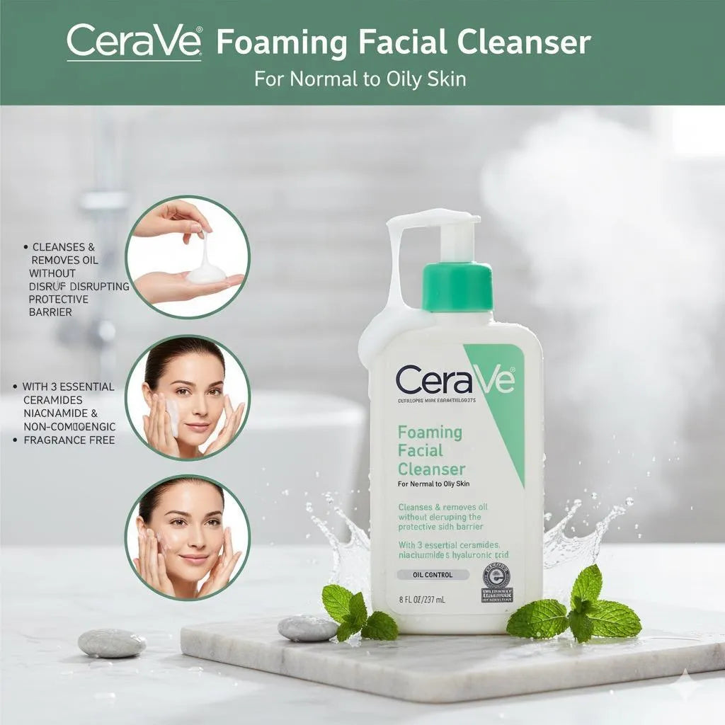 CeraVe Foaming Facial Cleanser 237ml – For Normal to Oily Skin