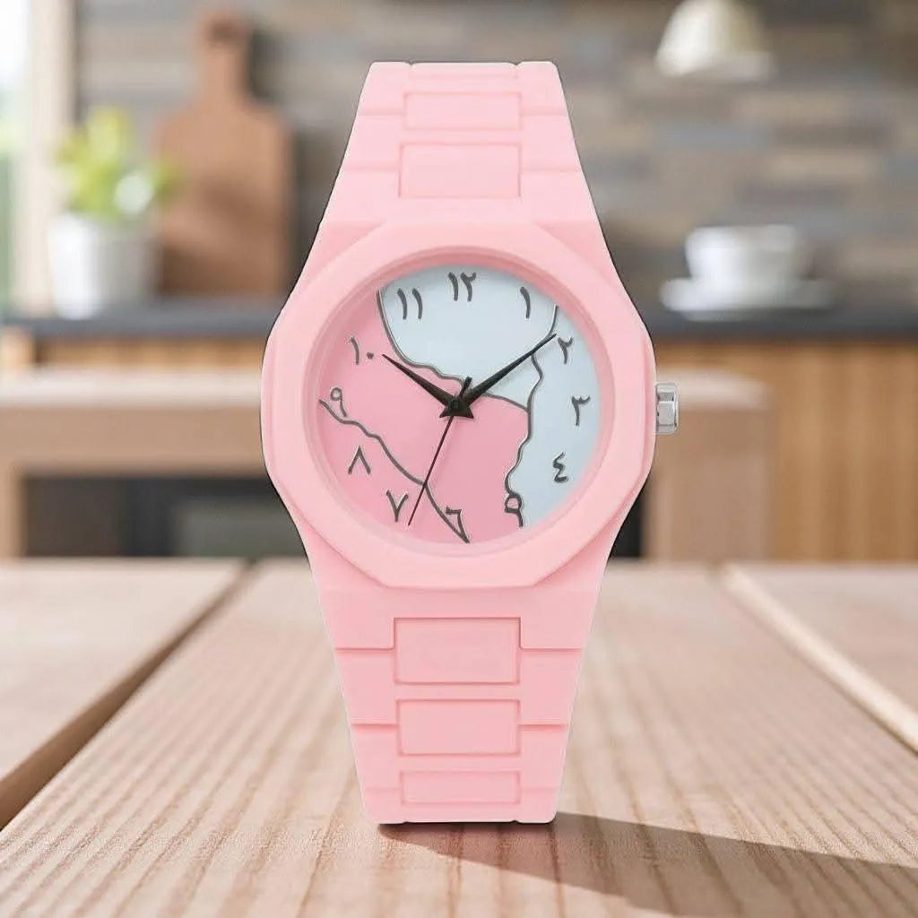 Pink Carbon Fiber Women's Watch with Butterfly Look
