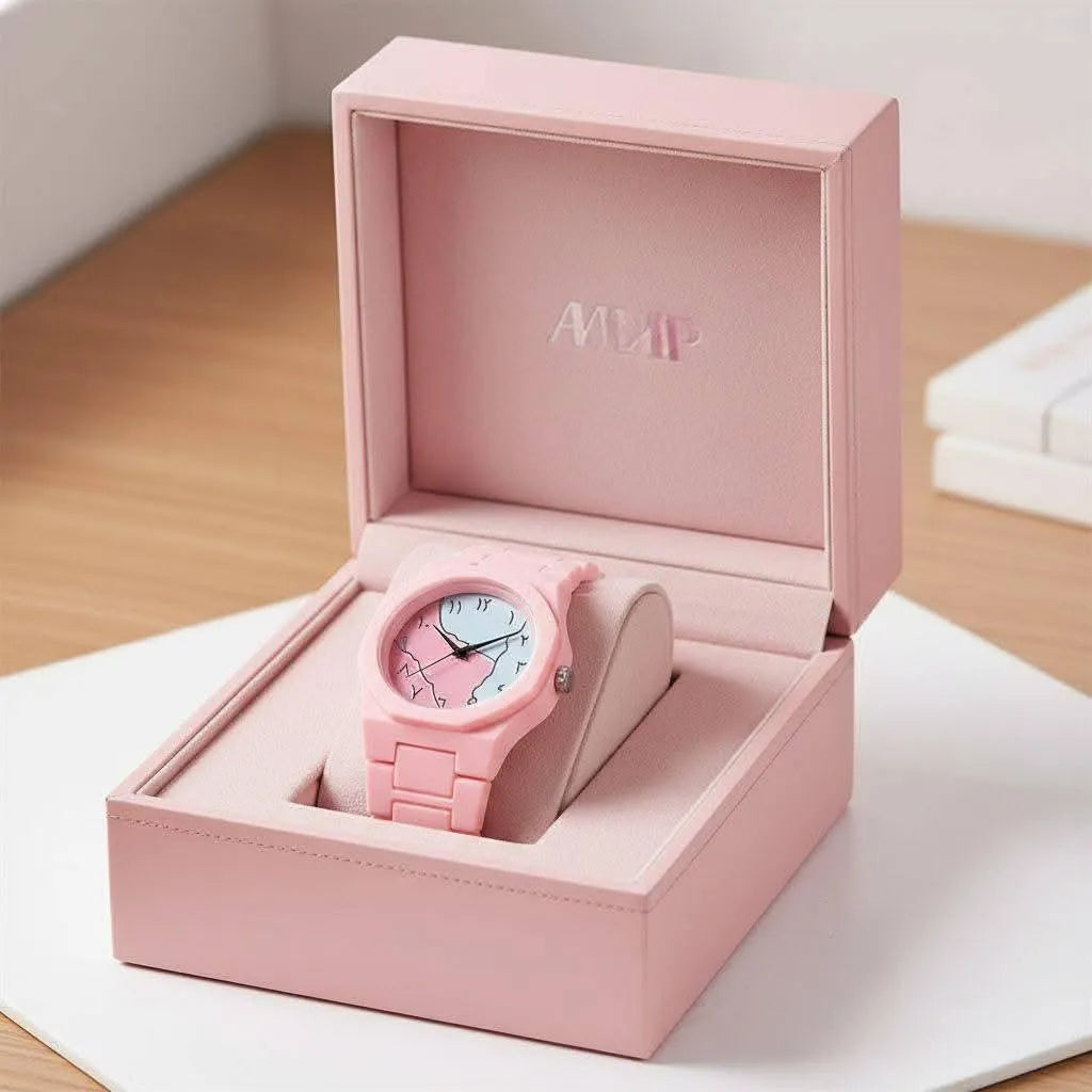 Pink Carbon Fiber Women's Watch with Butterfly Look