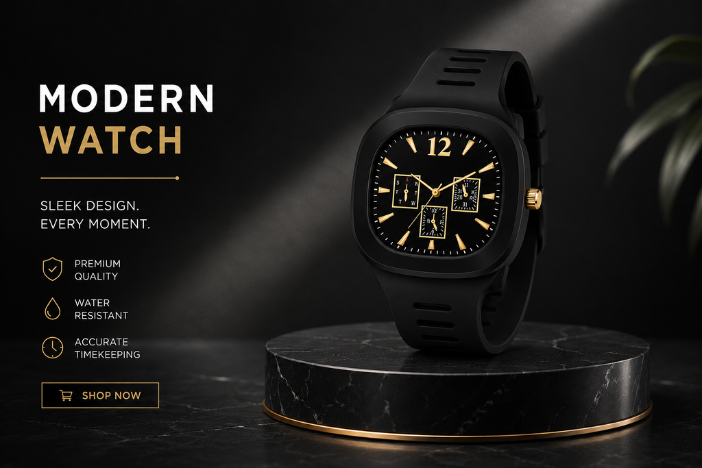 Luxury Black & Gold Modern Watch – Premium Men’s Wristwatch | Elegant Sport Watch