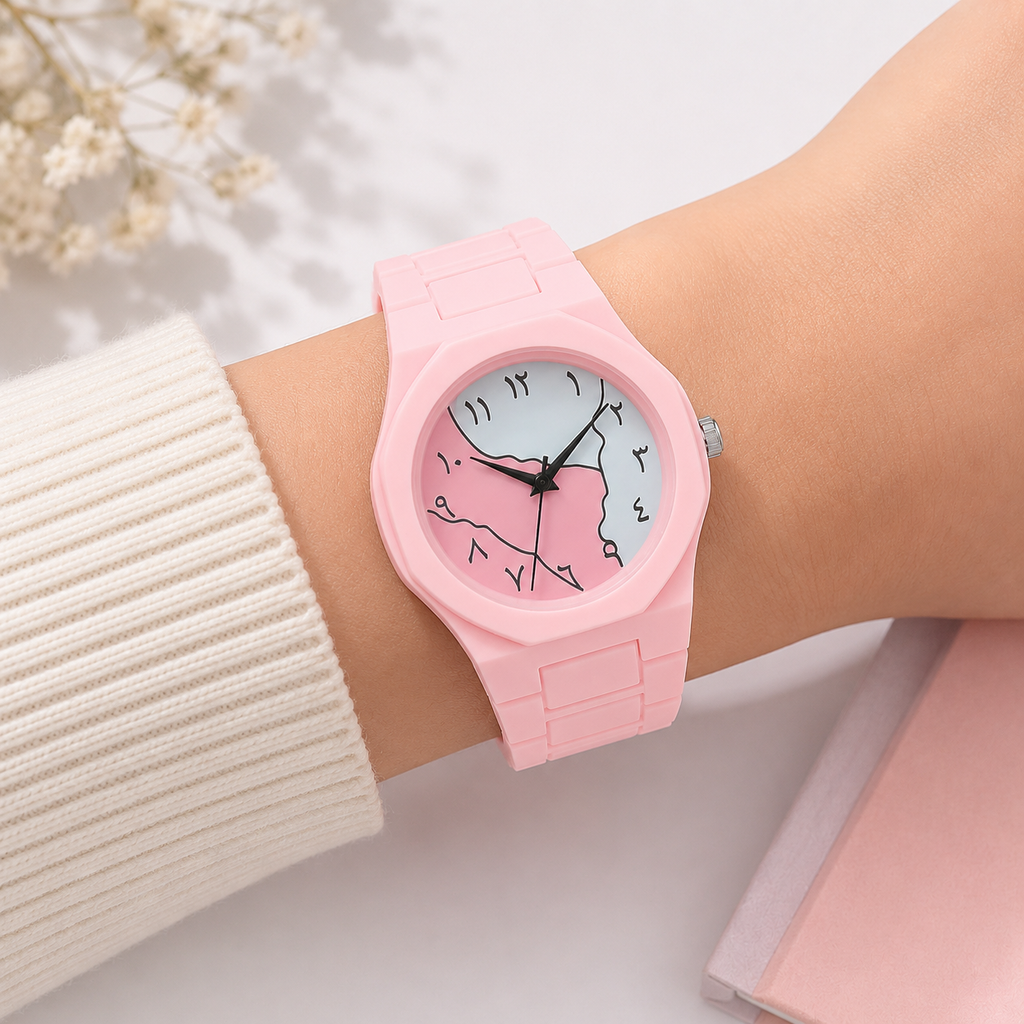 Pink Carbon Fiber Women's Watch with Butterfly Look