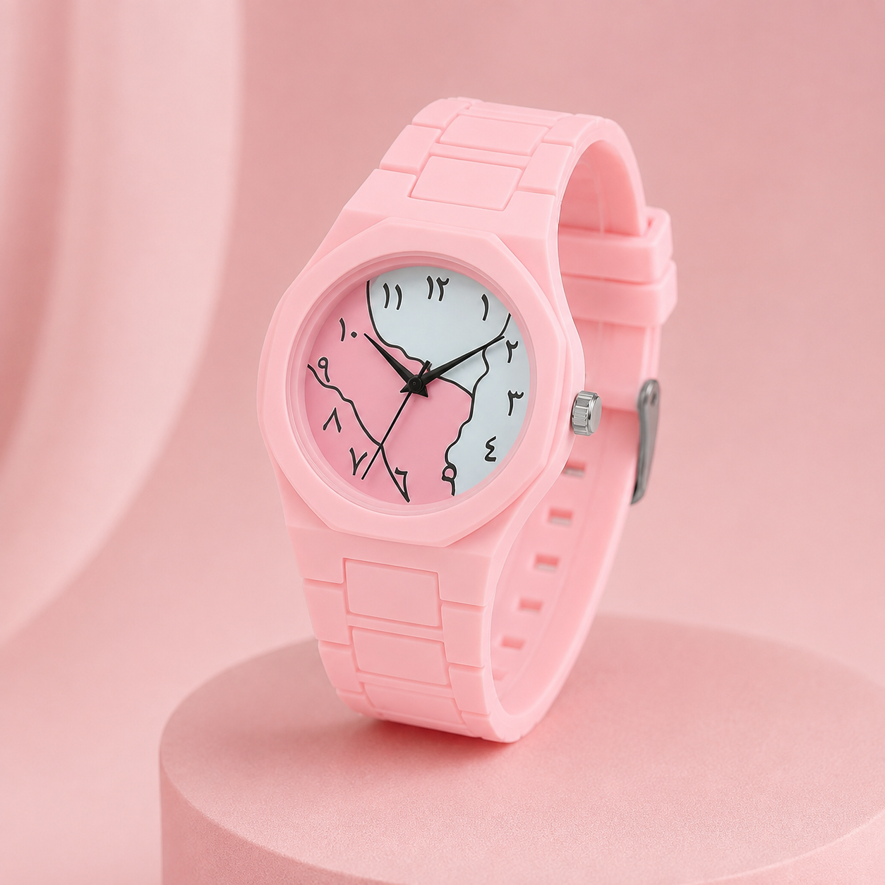 Pink Carbon Fiber Women's Watch with Butterfly Look