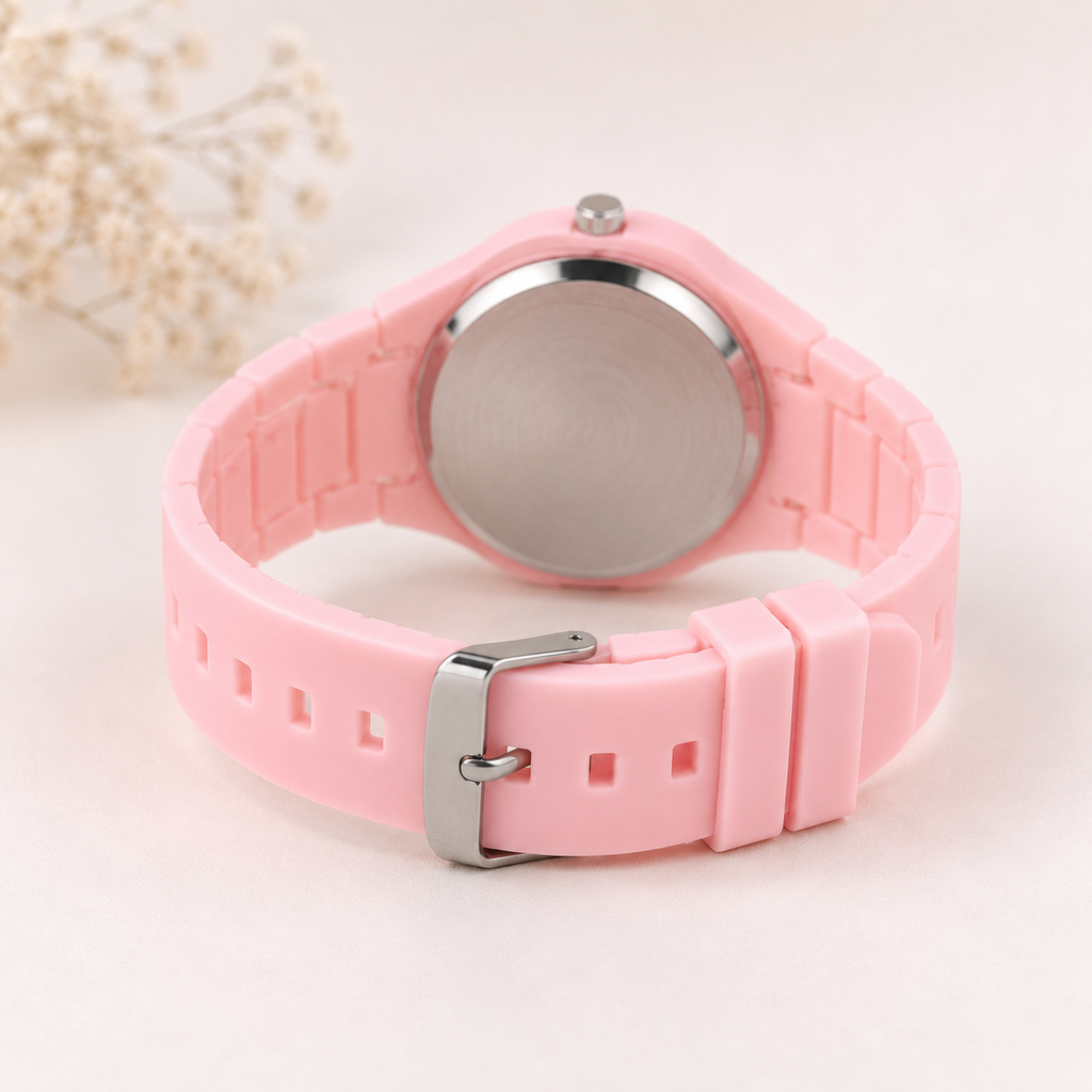 Pink Carbon Fiber Women's Watch with Butterfly Look